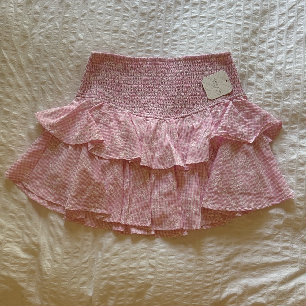 Altar'd State Pink Gingham Mini Skirt